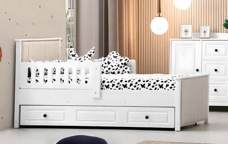 Kinderbett Holzbett Funktionsbett Ausziehbares Bett 200 Holz Weiß von JV Möbel