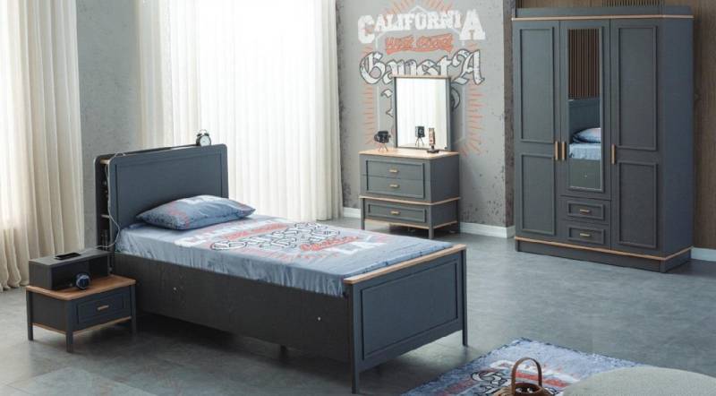 Kinderbett Kinderzimmer Kindermöbel Garnitur Bett Grau Holz Set 5tlg von JV Möbel