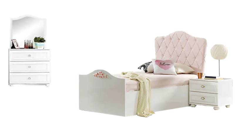 Kindermöbel Kinderbett Nachttisch Holz Kommode 3tlg Weiß Kinderzimmer von JV Möbel