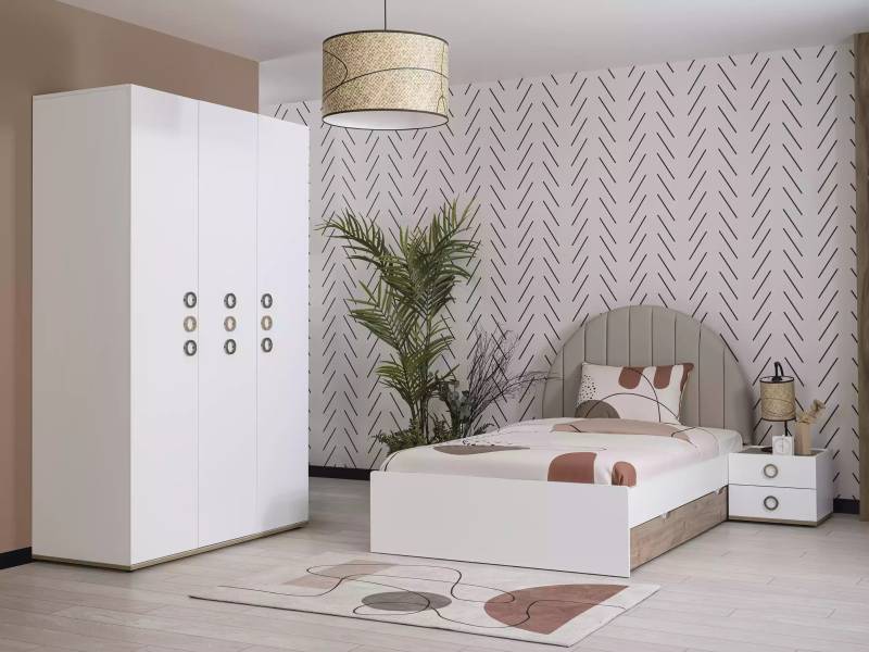 Kindermöbel Kinderzimmer Jugendbett Garnitur Bett Holz Weiß Set 3tlg von JV Möbel