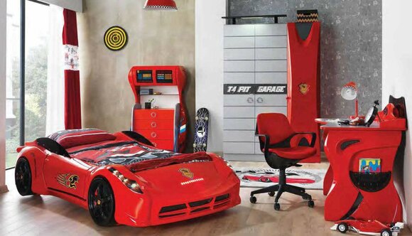 Kinderzimmer Auto Set Bett Kleiderschrank Kommode Schreibtisch Junge Möbel 4tlg von JV Möbel