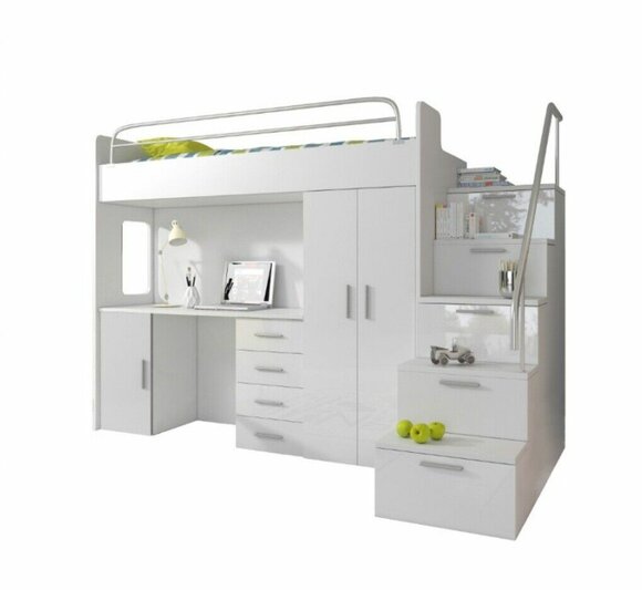 Kinderzimmer Doppelstockbett Weiß Tisch Schrank Multifunktion Etagen Hochbett von JV Möbel