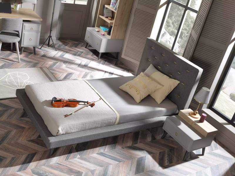 Kinderzimmer Garnitur Jugendbett Nachttisch Bett Holz Grau 100 cm 2tlg von JV Möbel