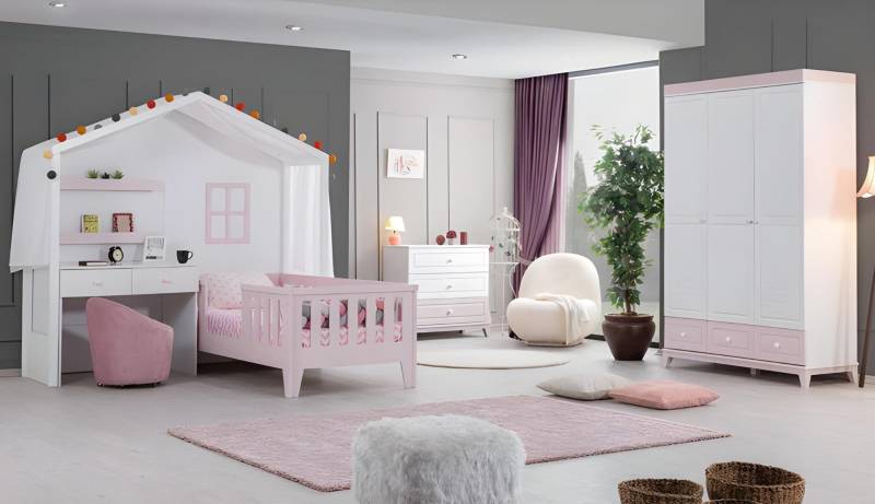 Kinderzimmer Garnitur Modern Kinderbett mit Schreibtisch Kommode Kleiderschrank von JV Möbel