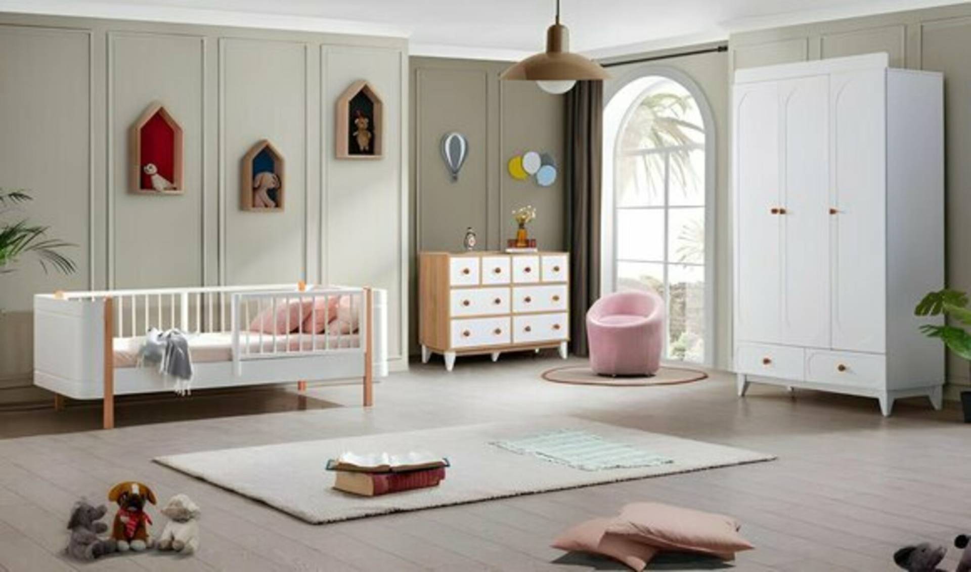 Kinderzimmer Garnitur Weiß Kinderbett Möbel Set Kommode Kleiderschrank Holz von JV Moebel