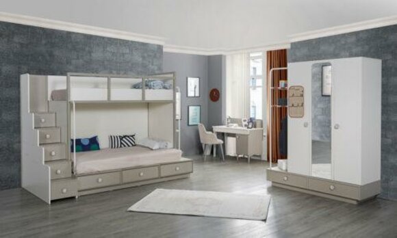 Kinderzimmer Schlafzimmer Set Holz Möbel Etagenbett Hochbett Tisch 3tlg von JV Möbel