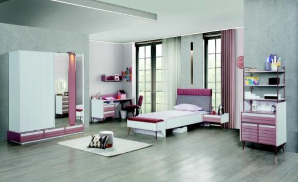 Kinderzimmer Set 7tlg Luxus Bett Nachttisch Kommode Kleiderschrank Wandregal von JV Möbel