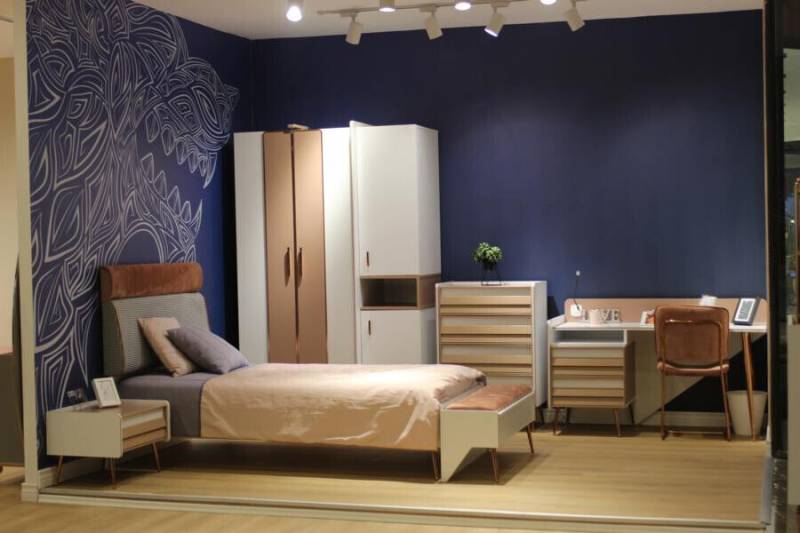 Kinderzimmer Set Bett + Nachttisch + Bank Modern Set Bett 3tlg. Bank Komplett von JV Möbel