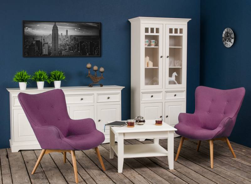 Klassische Design Möbel Gruppe 2tlg Set Stil Landhaus Vitrine Kommode Möbel Holz von JV Möbel