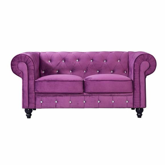 Klassische Leder Couch - Lila Chesterfield Stoff Sofa 2 Sitzer Neu von JV Möbel