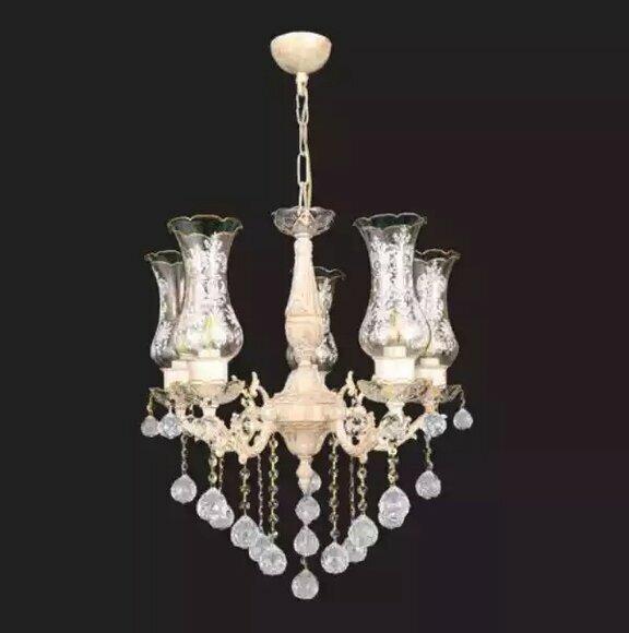 Klassische Lüster Deckenlampe Beige Kristall Hängebeleuchtung Deckenluster von JV Moebel