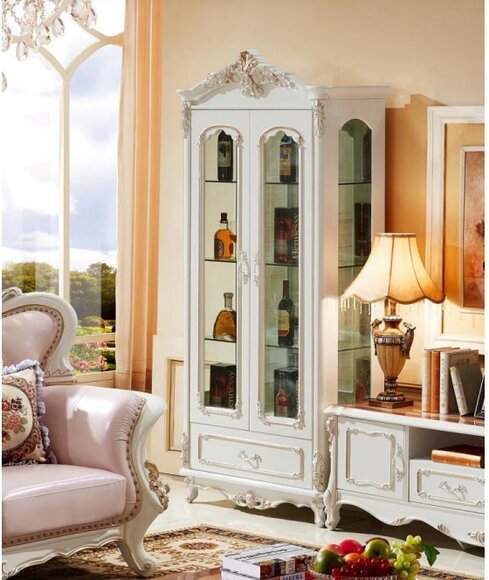 Klassische Vitrine Glaschrank Holz Schrank Weiß Schränke Möbel Einrichtung von JV Möbel