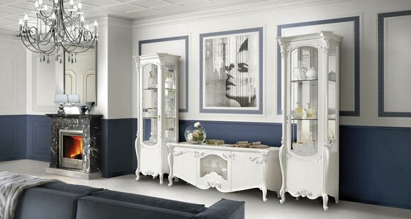 Klassische Wohn Wand Wohnzimmer Vitrine Sideboard RTV Regal Wände Schrank 3tlg. von JV Möbel