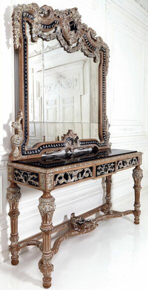Klassischer Spiegel Schminktisch Konsole Tisch Braun holz Schlafzimmer Möbel Neu von JV Möbel