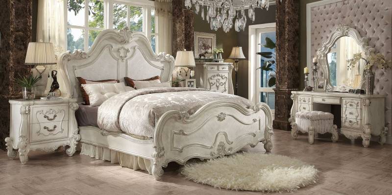 Klassisches Schlafzimmer Set Bett Nachttisch Schminktisch Spiegel Hocker 6tlg von JV Möbel