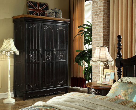 Kleiderschrank Antik Stil Schränke Schwarz Landhaus Möbel Schlafzimmer Schrank von JV Möbel