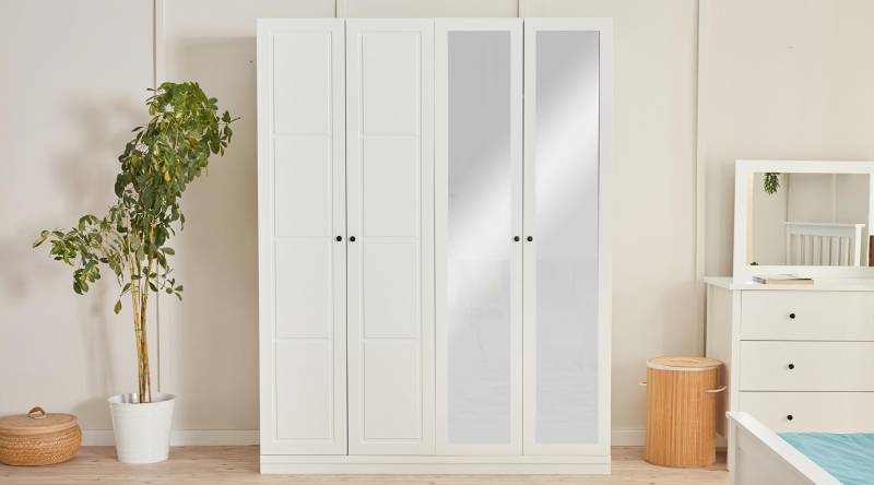 Kleiderschrank Schrank Mit Glasfront Stoffschrank Weiß Holz Schlafzimmer von JV Möbel