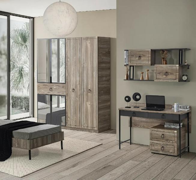 Kleiderschrank Schreibtisch Holz Spiegel Stauraum Schwarz Kinderzimmer Möbel von JV Möbel