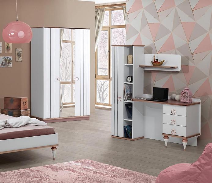 Kleiderschrank Schreibtisch Modernes Design Elegante Akzente Weiß Kinderzimmer von JV Möbel