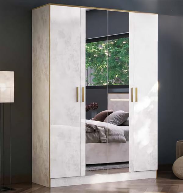 Kleiderschrank mit Spiegel Garderobenschrank Beige Gold Schlafzimmer von JV Möbel