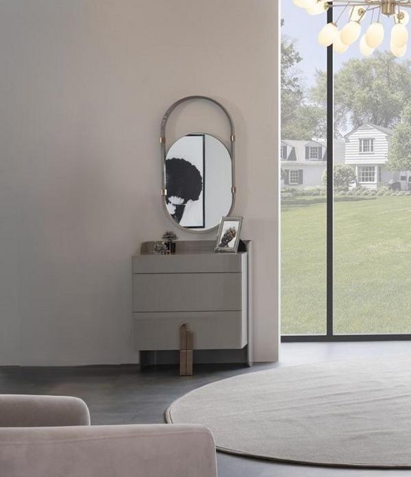 Kommode Nachtschrank Nachtkommode mit Oval Spiegel Hochglanz Edelstahl von JV Möbel