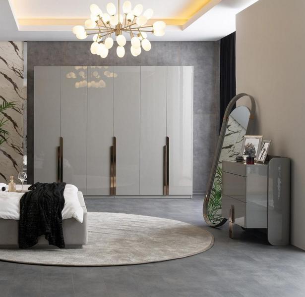 Kommode Standspiegel Kleidershrank Hochglanz Edelstahl Schlafzimmer Grau von JV Möbel