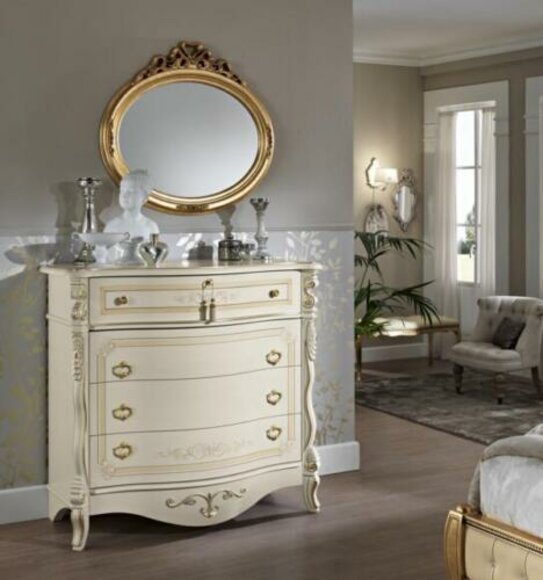 Kommode mit Schubladen Massivholz Schlafzimmermöbel Design Möbel Weiß Kommoden von JV Möbel