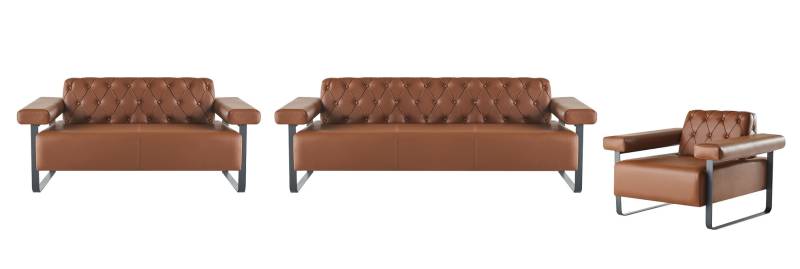 Komplett Braun Ledersofas Edelstahl 3-Sitzer 2-Sitzer Sofa Chesterfield von JV Möbel