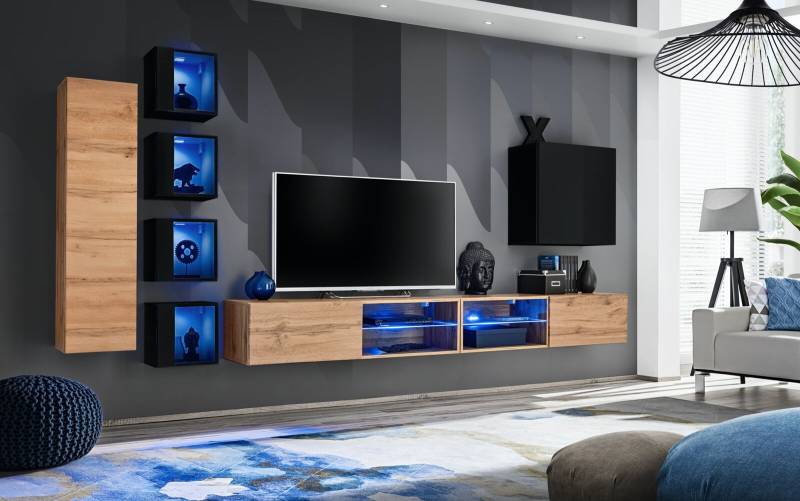 Komplett Designer Modern Wohnwand Wand Regale TV-Ständer Holzmöbel Wandschrank von JV Möbel
