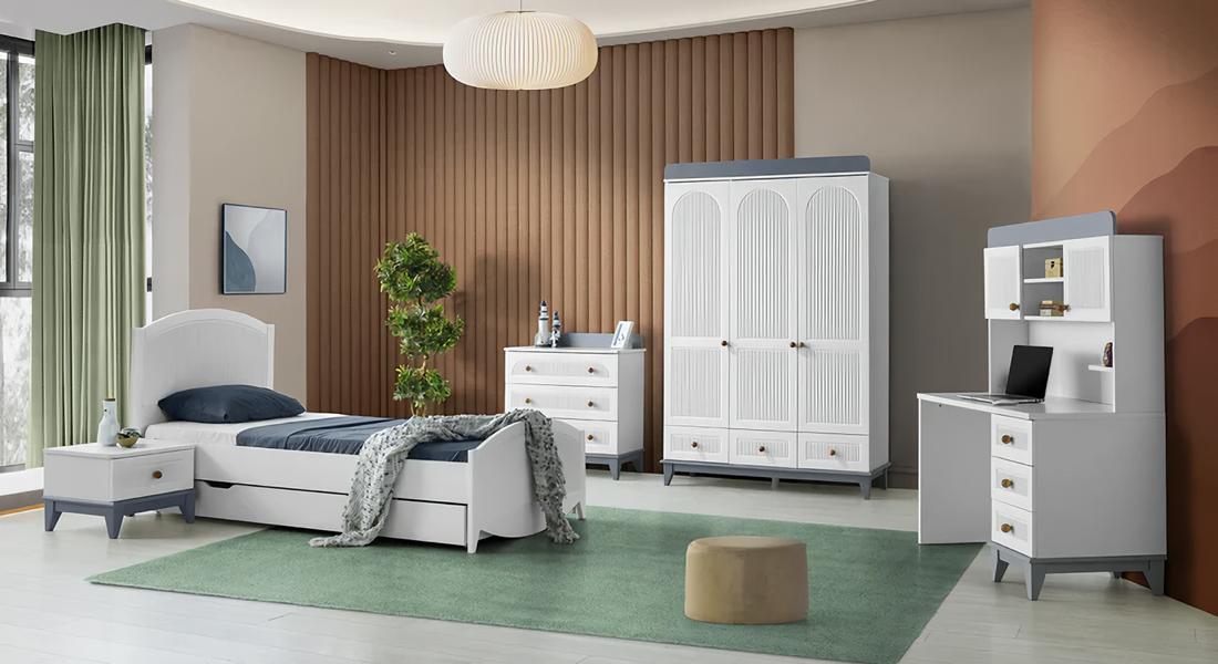 Komplett Jugendzimmer Kinderzimmer Set Kleiderschrank Kommode Schreibtisch 5tlg. von JV Möbel