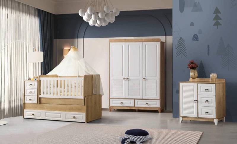 Komplett Kinderzimmer Set Bett Kleiderschrank Kommode Helles 3tlg Neu von JV Möbel