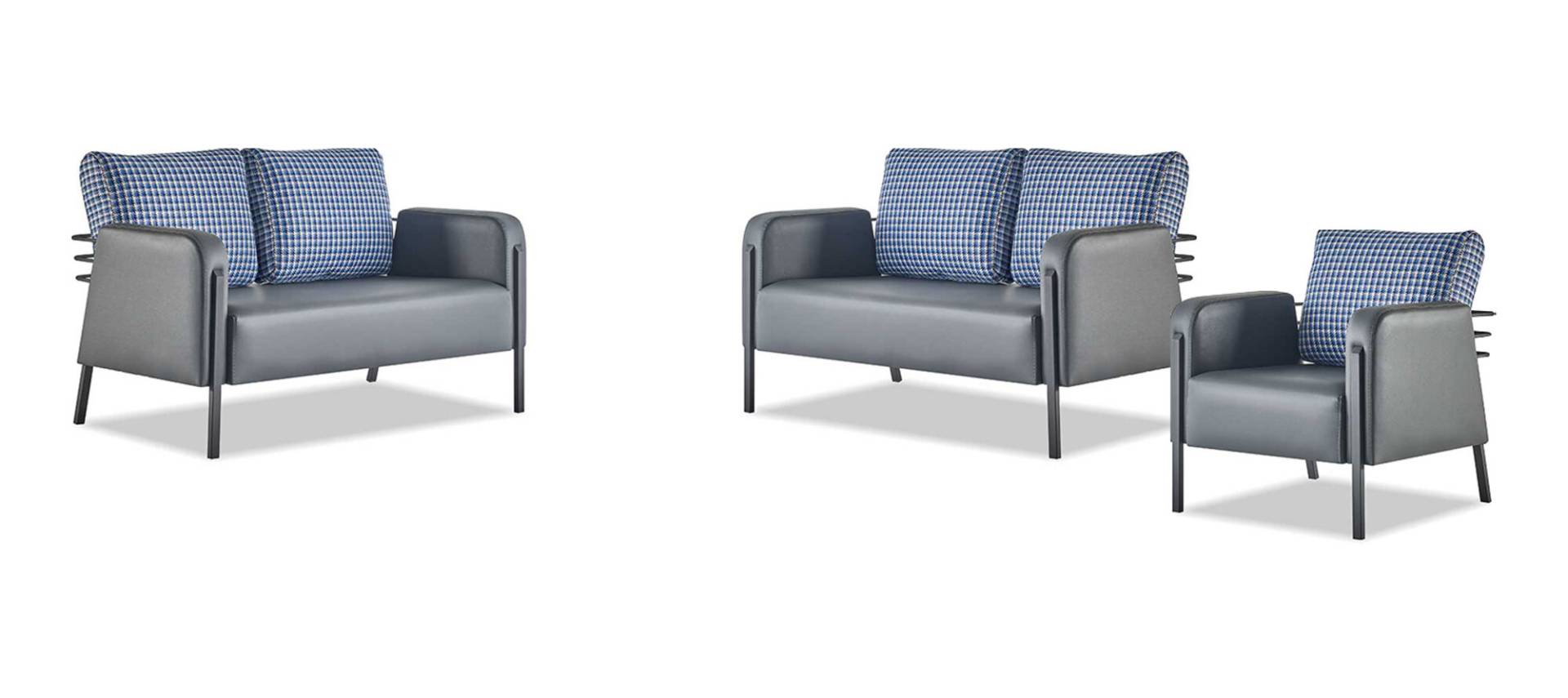 Komplett Ledersofa Set 2-Sitzer Sessel Modern Grau Blau Leder Textil von JV Möbel