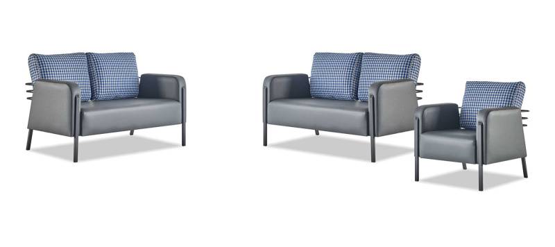 Komplett Ledersofa Set 2-Sitzer Sessel Modern Grau Blau Leder Textil von JV Möbel