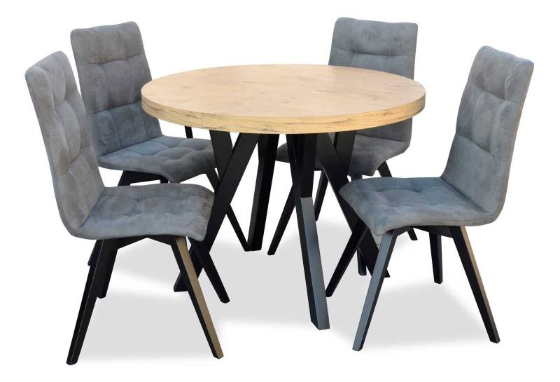 Komplett Rund Esstisch 4x Stühle Esszimmer Set Ess Gruppe Holz 5tlg von JV Möbel