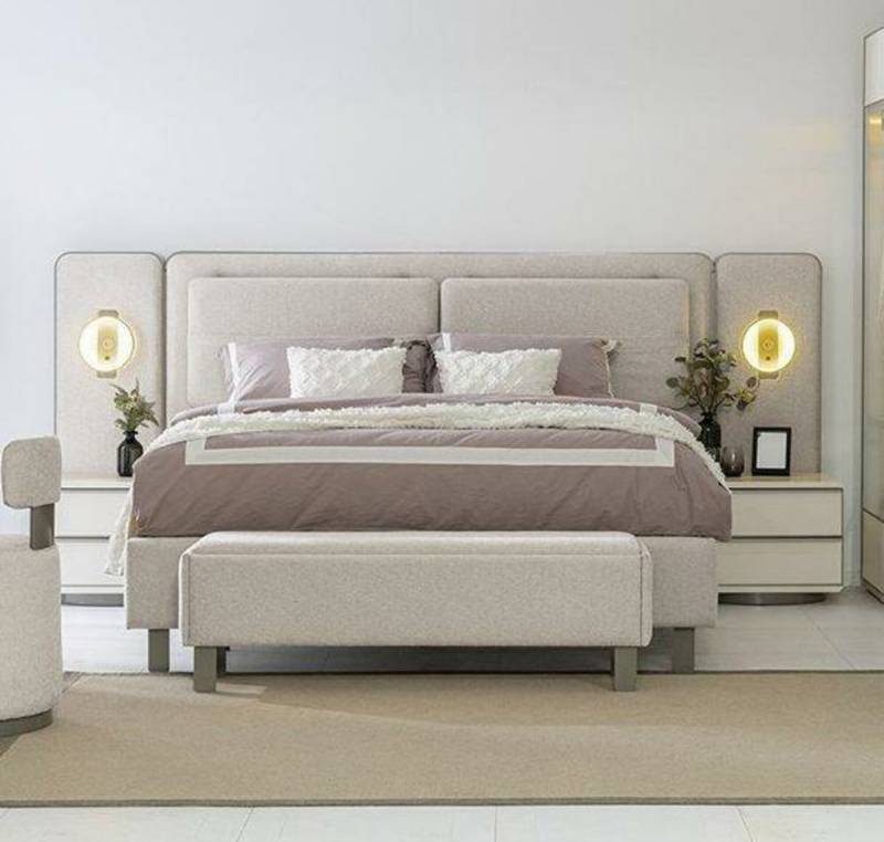 Komplett Schlafzimmer Möbel Set Bett mit Bank 2x Nachttische 3tlg Neu von JV Möbel