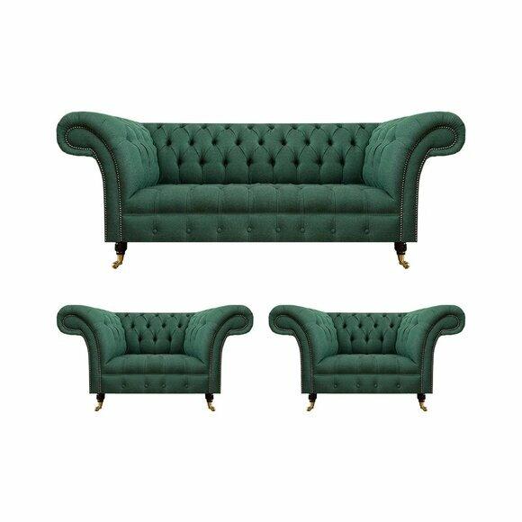 Komplett Set 3tlg Wohnzimmer 2x Sessel mit Dreisitzer Sofa Couch Chesterfield von JV Moebel
