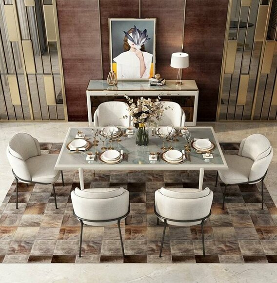 Komplett Set Esstisch 6x Stühle Set Ess Esszimmer Gruppe Holz Tisch Komplett Set Esstisch 6x Stühle Set Ess Esszimmer Gruppe Holz Tisch von JV Möbel