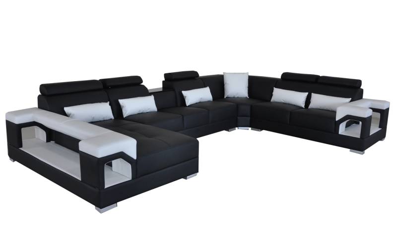 Komplett Set Kissen Ledersofa Wohnlandschaft Ecksofa Garnitur Modern Sofa USB von JV Möbel