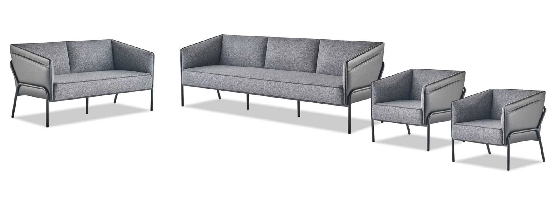 Komplett-Set Ledersofas 3-Sitzer 2-Sitzer Sessel Grau Sofa-Set Textil von JV Möbel