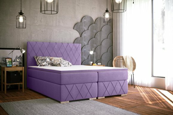 Komplett Set Matratze & Topper Boxspring Bett Lila Polster 180x200cm Betten von JV Möbel