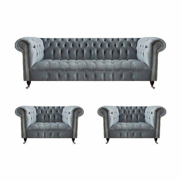 Komplett Set Sofagarnitur Chesterfield 2x Sessel Luxus Dreisitzer Sofa Neu von JV Moebel