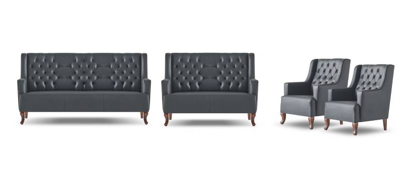 Komplett Sofa-Set 3-Sitzer 2-Sitzer Sessel Chesterfield Schwarz Lehnsessel von JV Möbel