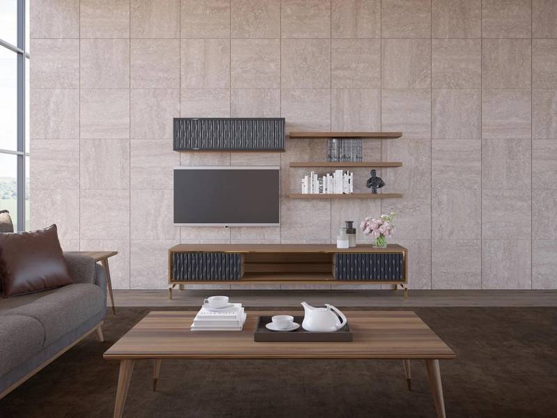 Komplett Wohnwand Wandschrank Holzmöbel Modern Set 5tlg 3x Wandregale Neu von JV Möbel