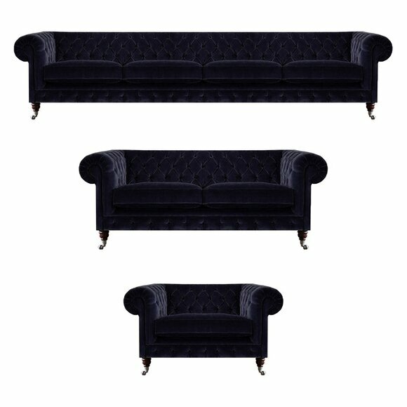 Komplett Wohnzimmer Blau Viersitzer mit Zweisitzer Sofas Neu Sessel Chesterfield Komplett Wohnzimmer Blau Viersitzer mit Zweisitzer Sofas Neu Sessel Chesterfield von JV Moebel