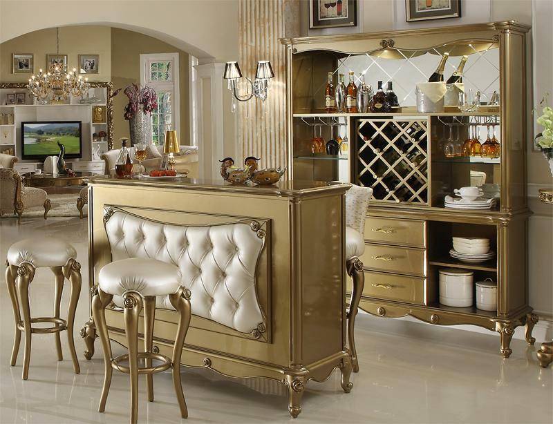 Komplette Bar 4 tlg. Garnitur Bartisch 2x Barhocker Schrank Barock Rokoko Set von JV Möbel