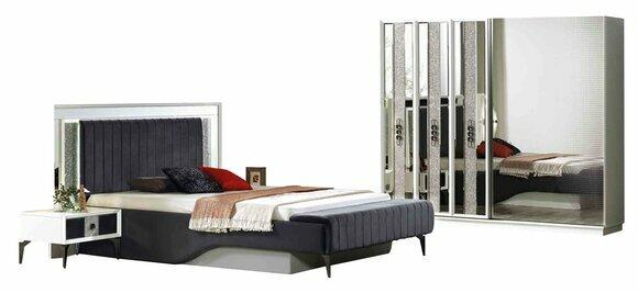 Komplette Doppelbett Bett Nachttische Kleiderschrank 4tlg Weiß von JV Moebel