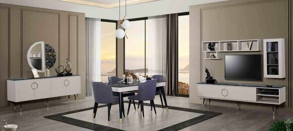 Komplette Essgarnitur 7tlg. Esszimmer Anrichte Set Modern Tisch 4x Stühle rtv von JV Möbel