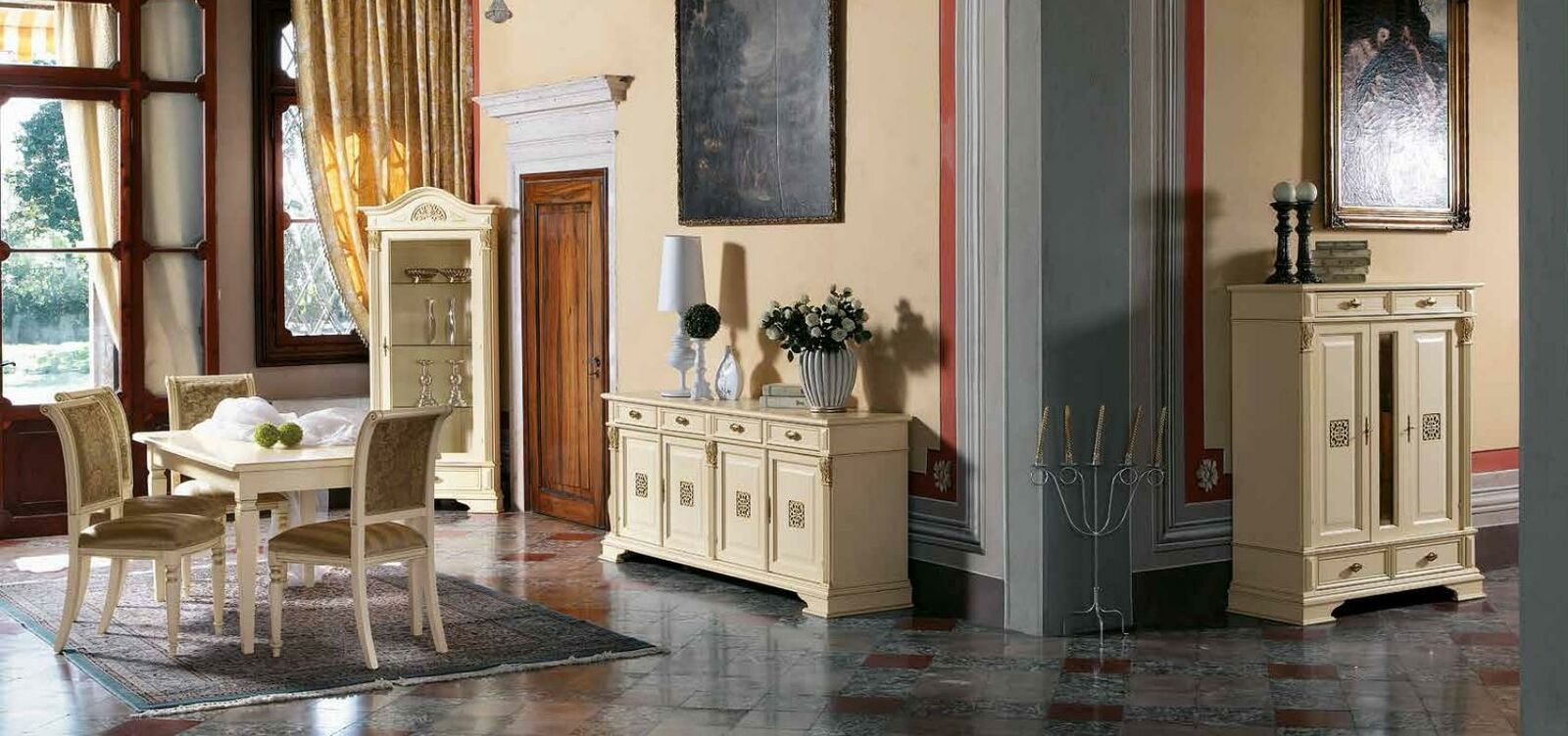 Komplette Esszimmer Garnitur 4x Stühle Anrichte 8tlg. Set Tisch Kommode Gruppe Massivholz Komplette Esszimmer Garnitur 4x Stühle Anrichte 8tlg. Set Tisch Kommode Gruppe Massivholz von JV Möbel