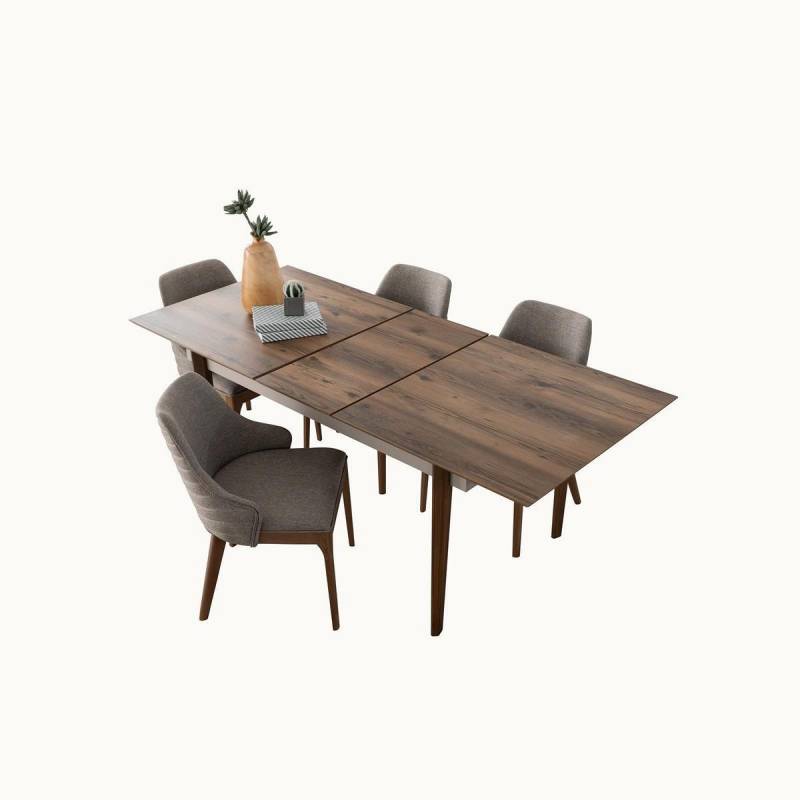 Komplette Esszimmer Garnitur Esstisch 4x Braune Polsterstühle 5tlg Set von JV Möbel