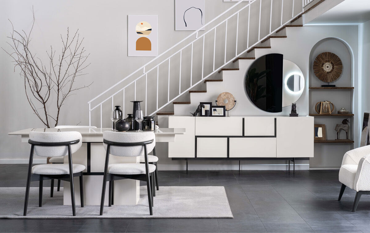 Komplette Esszimmer Möbel Designer Holz Esstisch Anrichte 4x Stühle 7tlg von JV Möbel